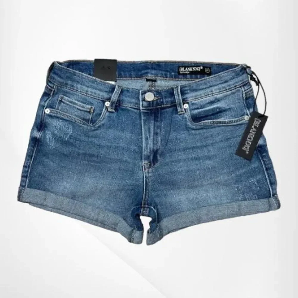 Blank NYC Women's Blue Denim Mid Rise The Fulton Roll Up Boyfriend Shorts Summer - Picture 4 of 13